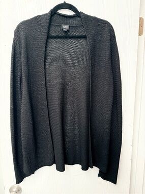 W’s L Vintage Eileen Fisher Black Textured Silk- blend Knit Cardigan - love!
